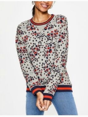 Boden Arabella Floral Crew Neck Sweatshirt Size Medium Gray Blue & Orange